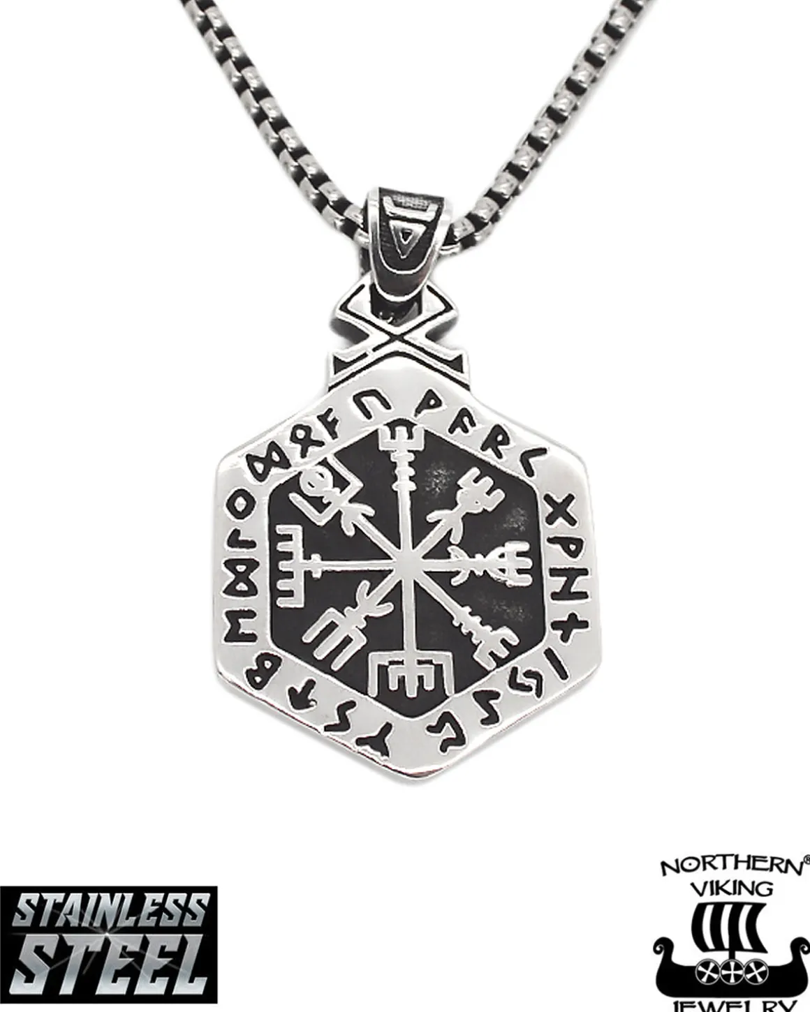 Hexagonal Vegvisir kaulakoru - Teräs