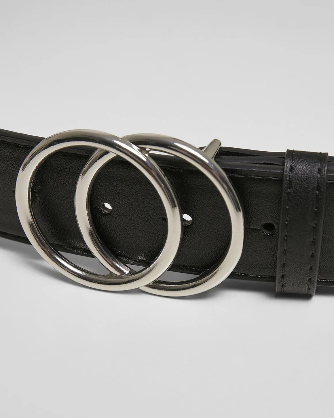 Ring buckle keinonahkavyö - Musta/Hopea