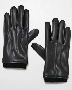 Synthetic leather hanskat - Musta