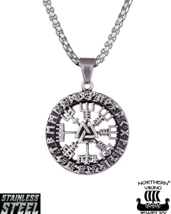Vegvisir Valknut kaulakoru - Teräs